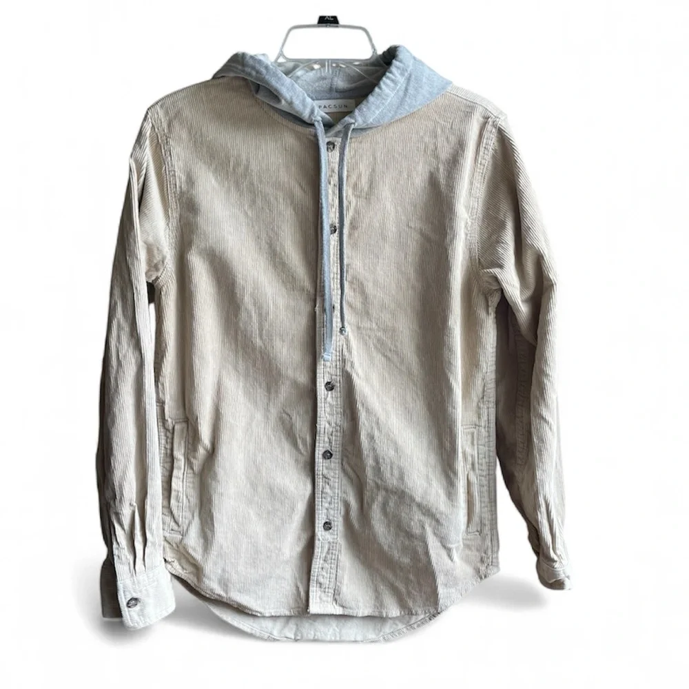 PacSun Tan Corduroy Hooded Shacket Shirt Jacket Beige Gray Hoodie Size Small
